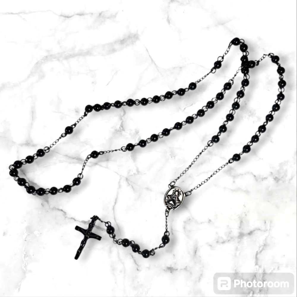 Inox Jewelry Black IP Stainless Steel Rosary Set